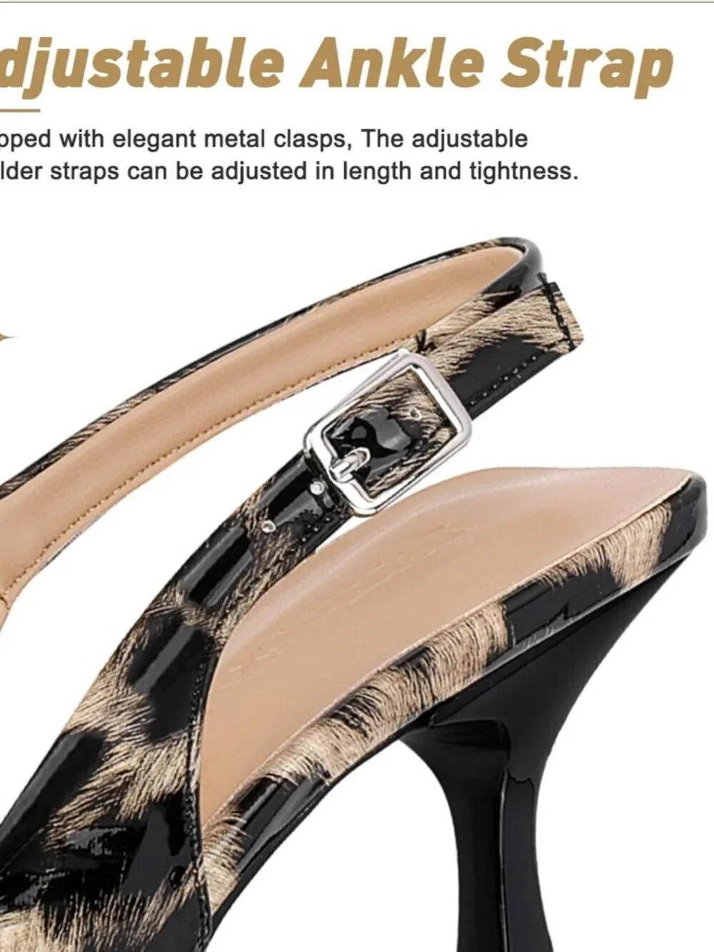 Women's Leopard Print Pointed Toe Slingback Kitten Heels Sandal Buckle Strap